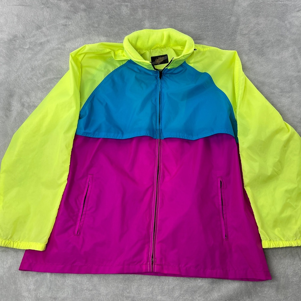VTG Golden Bear Colorblock Neon Windbreaker XL Multicolor Retro 90s Streetwear